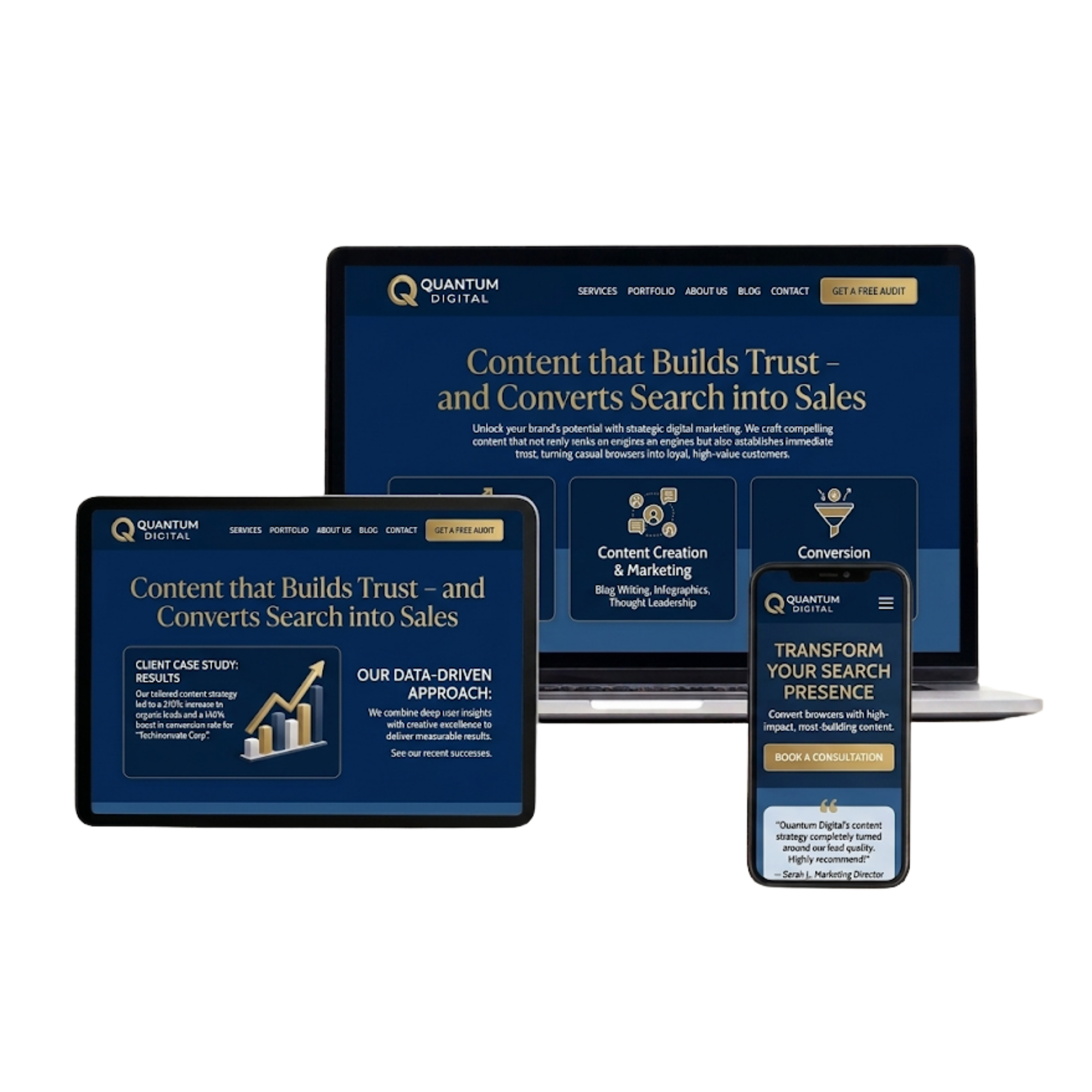 Professional content marketing services with content calendars, SEO blog planning, funnel copy strategy, and performance reporting dashboards